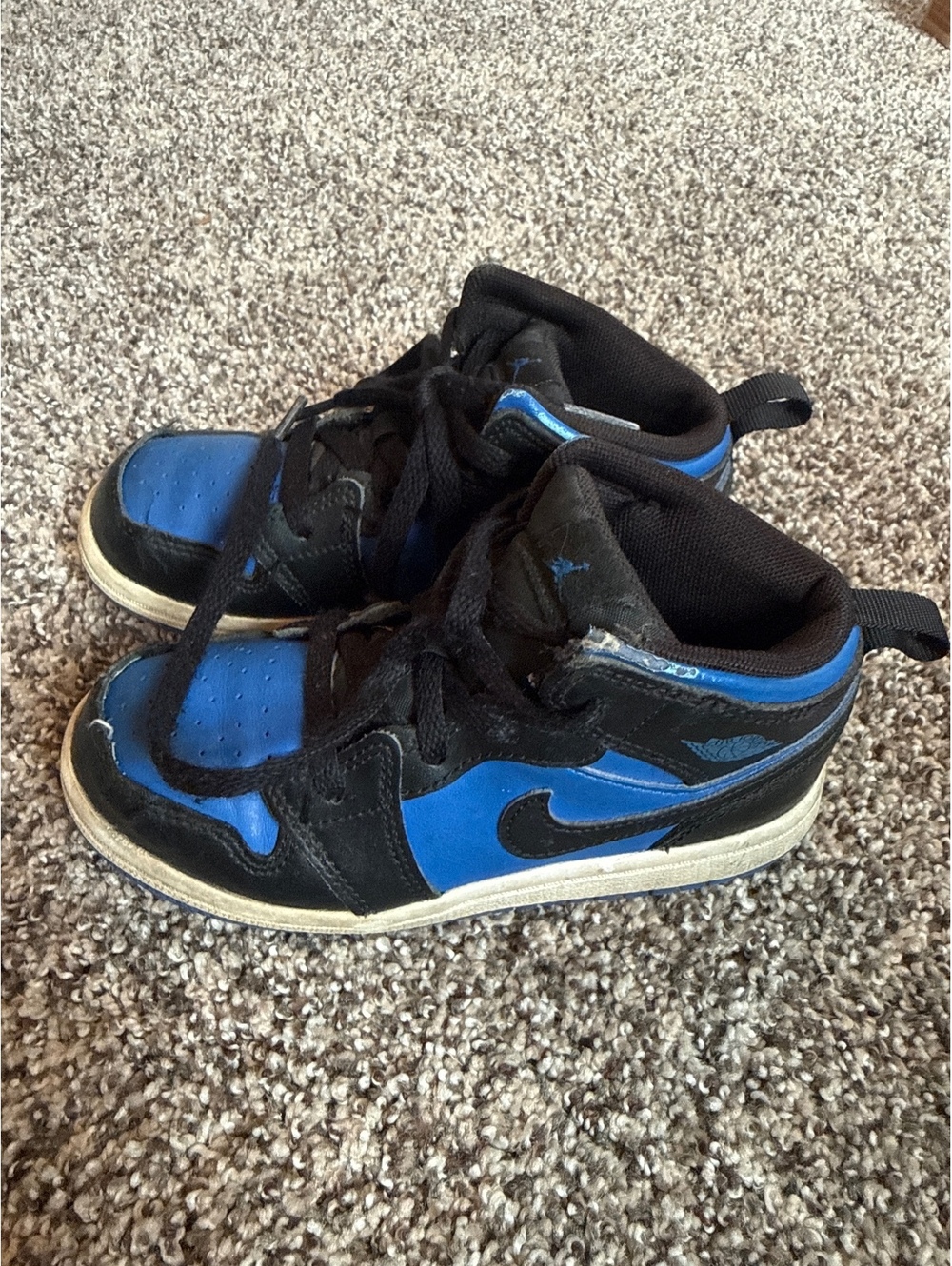Kids Boys Nike Air Jordan 1 Mid Blue and Black Sneakers Size 10C